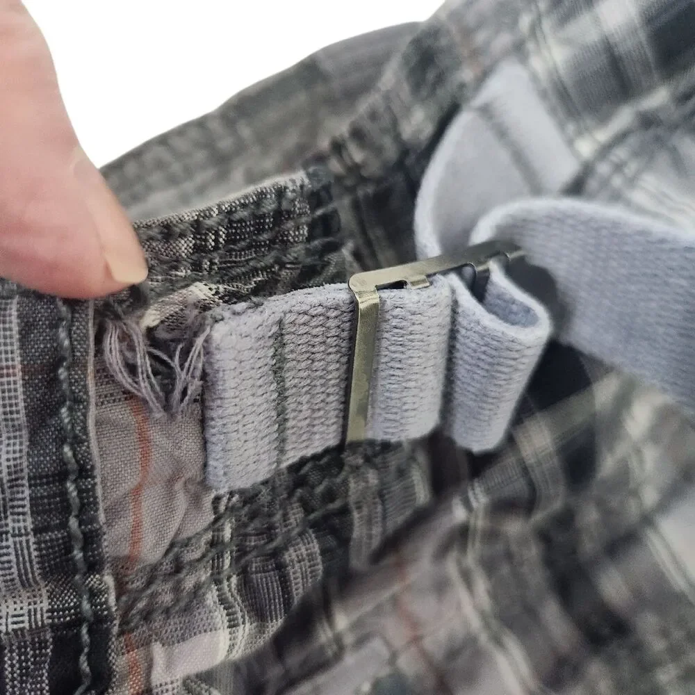 VTG 555 Soul Essentials-Gray Plaid Mens Cargo Shorts-Cinch Leg/Waist-Thrashed 36